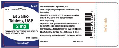 Estradiol Tablets Usp 2mg 500 Ndc72603-275-02 (Estradiol Tablets 2mg 500)